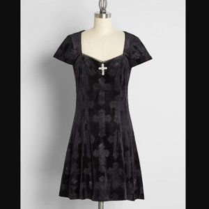 ModCloth Dangerfield Black Chaotic Chapel Velvet Mini Dress